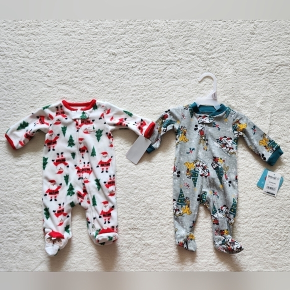 NEW Christmas baby boy or girl footed pajama bundle Mickey mouse My 1st Xmas - Picture 2 of 5